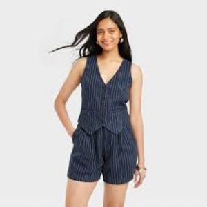 A New Day Blue Pinstriped Vest and Shorts Set